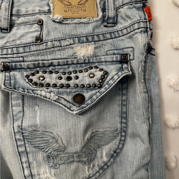Robin’s Jean Men’s Distressed Studded Denim Jeans Size 36 Light Wash Y2K - Picture 7 of 16